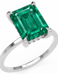 Inel de Logodnă Windsor din Aur 14k cu Smarald Creat în Laborator Emerald Cut 10x8 mm și Diamante Create în Laborator din 14k Aur Alb - Castelo.ro