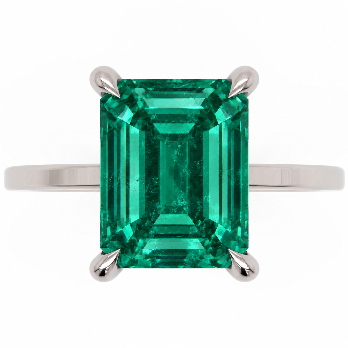 Inel de Logodnă Windsor din Aur 18k cu Smarald Creat în Laborator Emerald Cut 10x8 mm și Diamante Create în Laborator din Platina - Castelo.ro