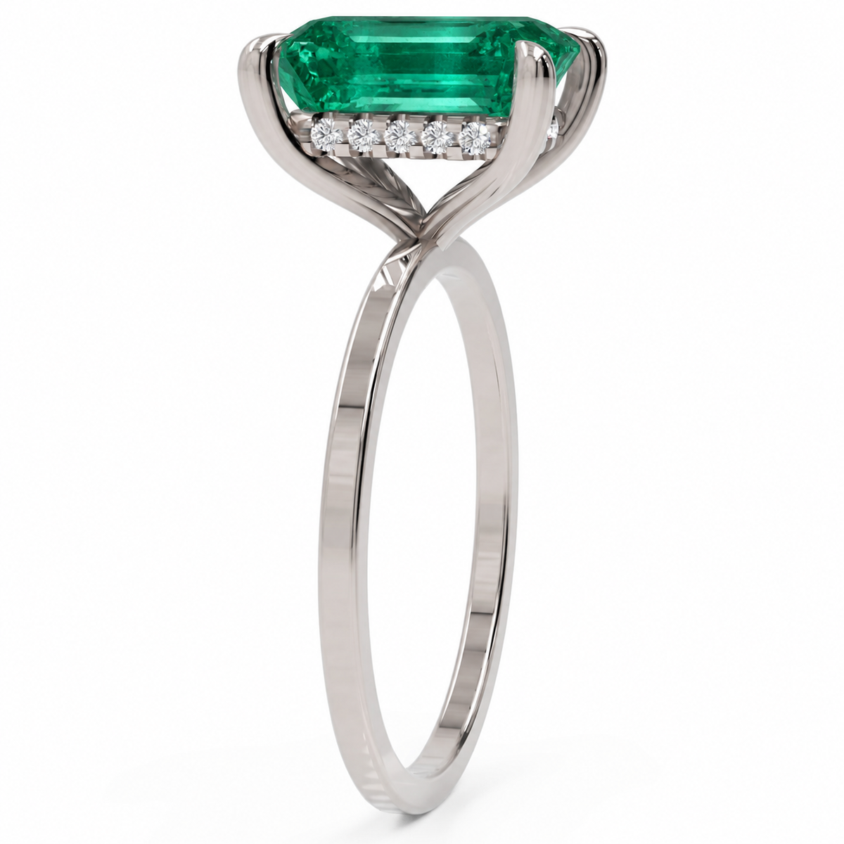 Inel de Logodnă Windsor din Aur 14k cu Smarald Creat în Laborator Emerald Cut 10x8 mm și Diamante Create în Laborator din 14k Aur Alb - Castelo.ro