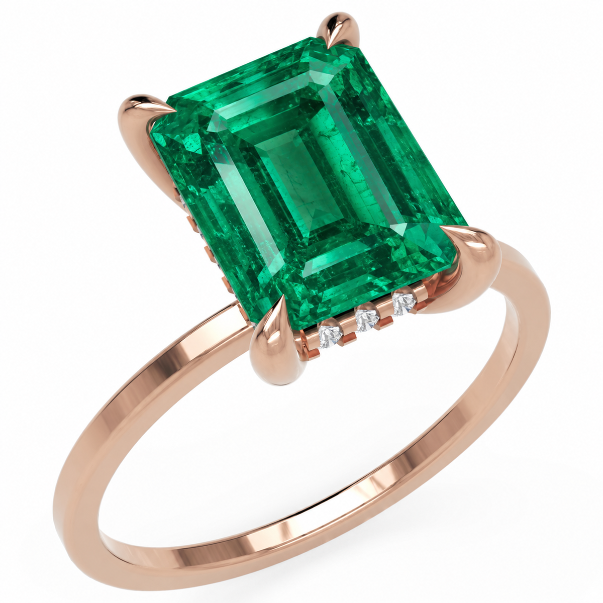 Inel de Logodnă Windsor din Aur 18k cu Smarald Creat în Laborator Emerald Cut 10x8 mm și Diamante Create în Laborator din 18k Aur Roz - Castelo.ro