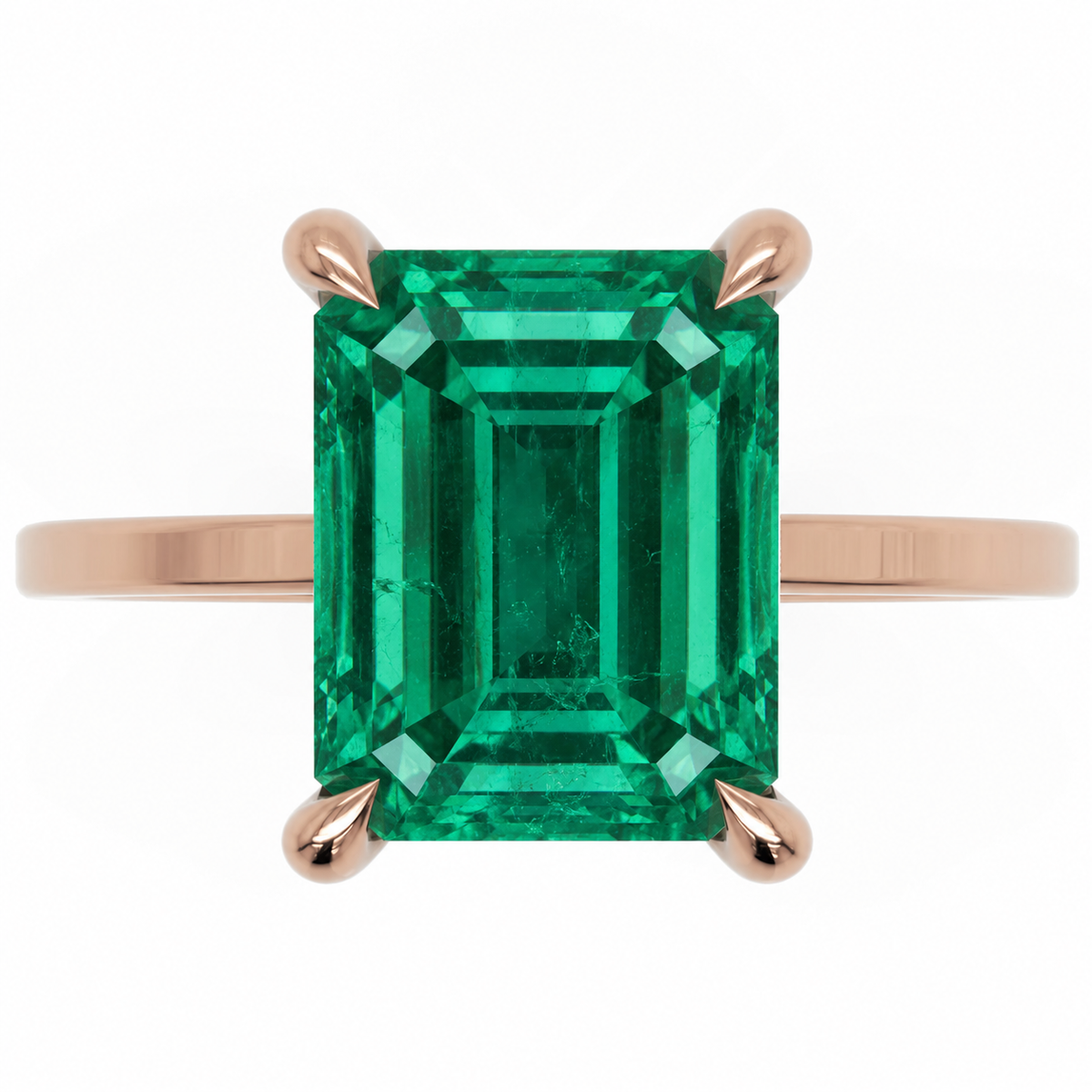 Inel de Logodnă Windsor din Aur 14k cu Smarald Creat în Laborator Emerald Cut 10x8 mm și Diamante Create în Laborator din 14k Aur Roz - Castelo.ro