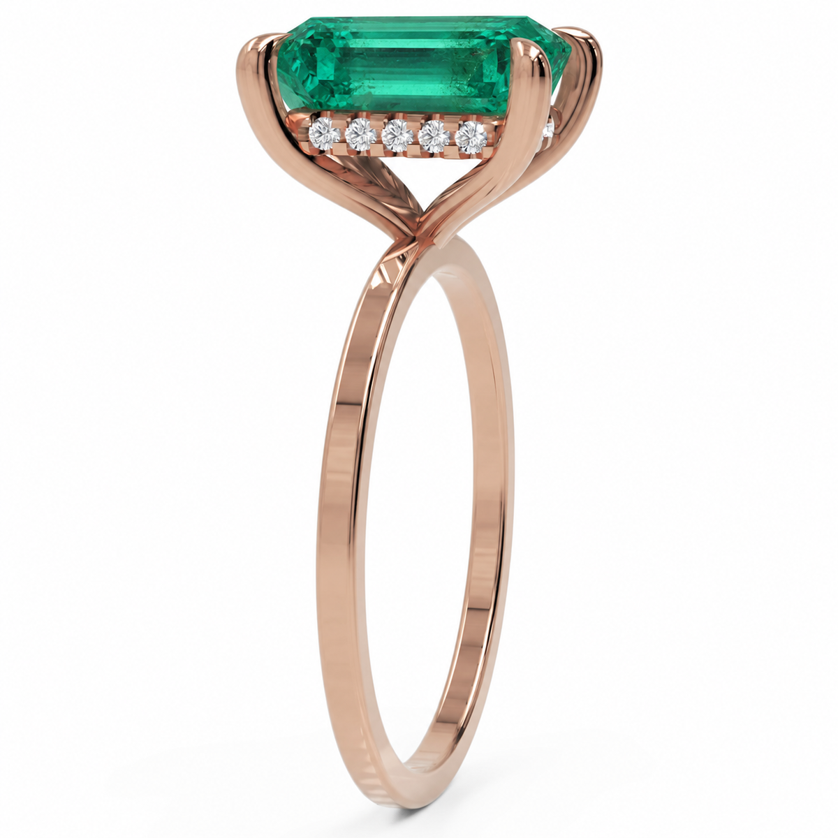 Inel de Logodnă Windsor din Aur 14k cu Smarald Creat în Laborator Emerald Cut 10x8 mm și Diamante Create în Laborator din 14k Aur Roz - Castelo.ro