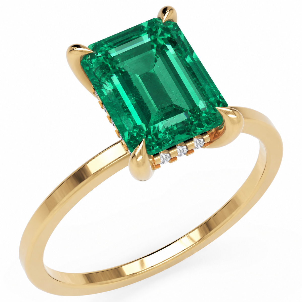 Inel de Logodnă Windsor din Aur 18k cu Smarald Creat în Laborator Emerald Cut 9x7 mm și Diamante Create în Laborator din 18k Aur Galben - Castelo.ro