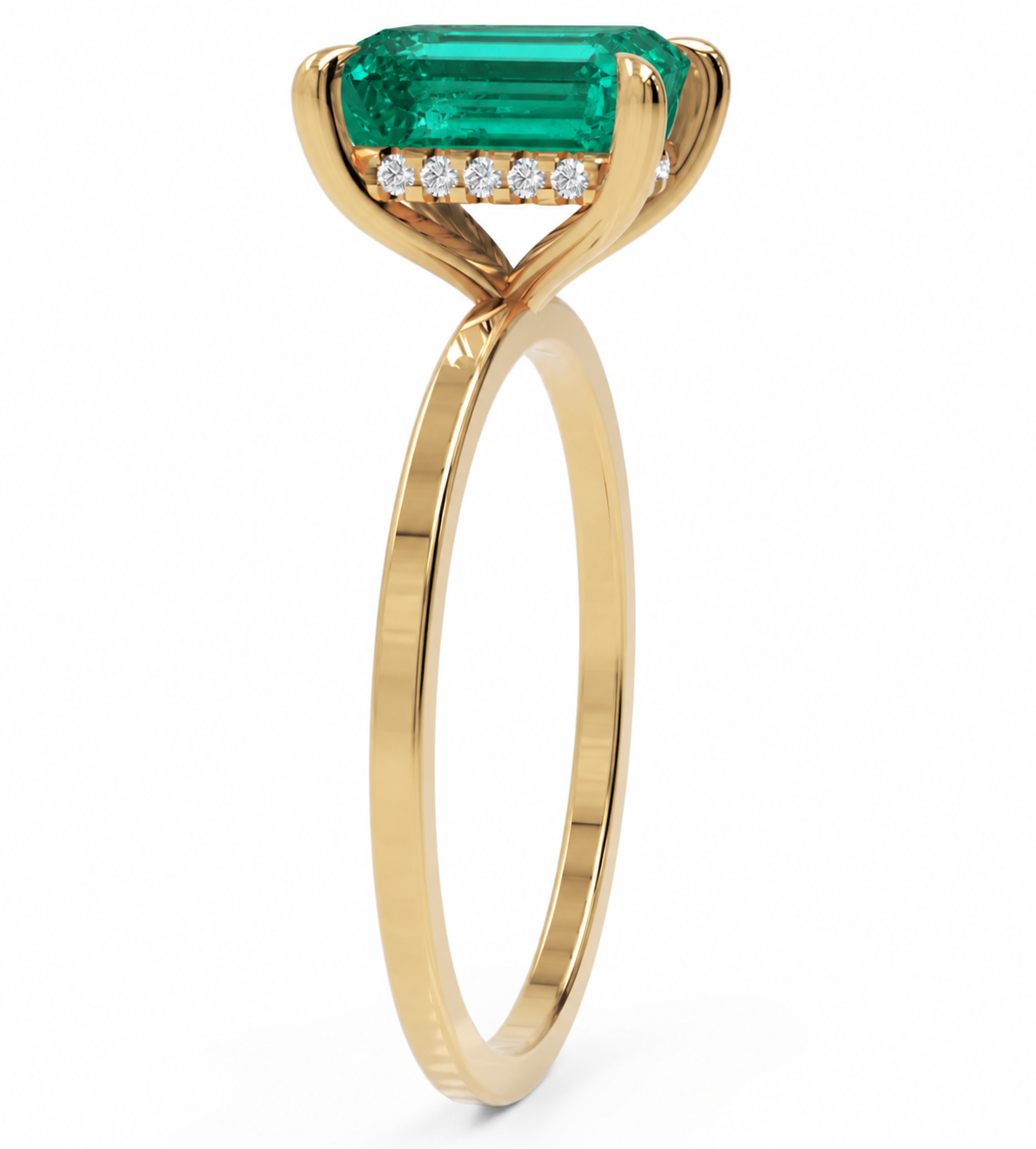 Inel de Logodnă Windsor din Aur 14k cu Smarald Creat în Laborator Emerald Cut 9x7 mm și Diamante Create în Laborator din 14k Aur Galben - Castelo.ro