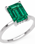 Inel de Logodnă Windsor din Aur 18k cu Smarald Creat în Laborator Emerald Cut 9x7 mm și Diamante Create în Laborator din Platina - Castelo.ro