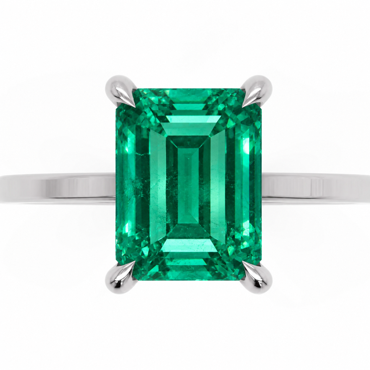 Inel de Logodnă Windsor din Aur 18k cu Smarald Creat în Laborator Emerald Cut 9x7 mm și Diamante Create în Laborator din Platina - Castelo.ro