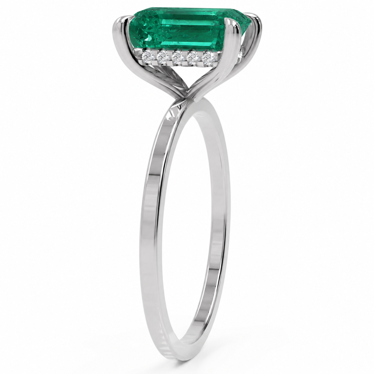 Inel de Logodnă Windsor din Aur 14k cu Smarald Creat în Laborator Emerald Cut 9x7 mm și Diamante Create în Laborator din 14k Aur Alb - Castelo.ro