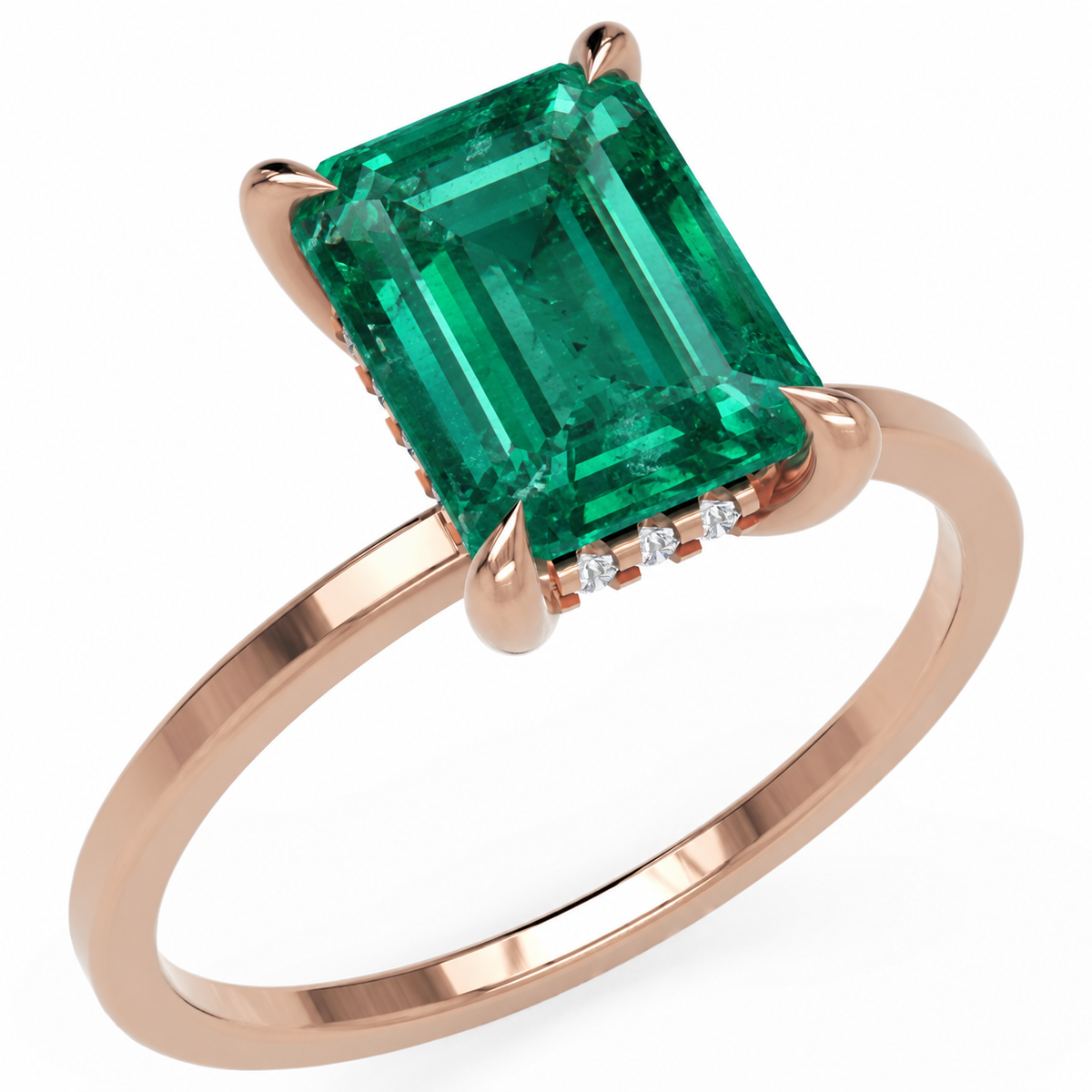Inel de Logodnă Windsor din Aur 14k cu Smarald Creat în Laborator Emerald Cut 9x7 mm și Diamante Create în Laborator din 14k Aur Roz - Castelo.ro