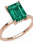Inel de Logodnă Windsor din Aur 14k cu Smarald Creat în Laborator Emerald Cut 9x7 mm și Diamante Create în Laborator din 14k Aur Roz - Castelo.ro