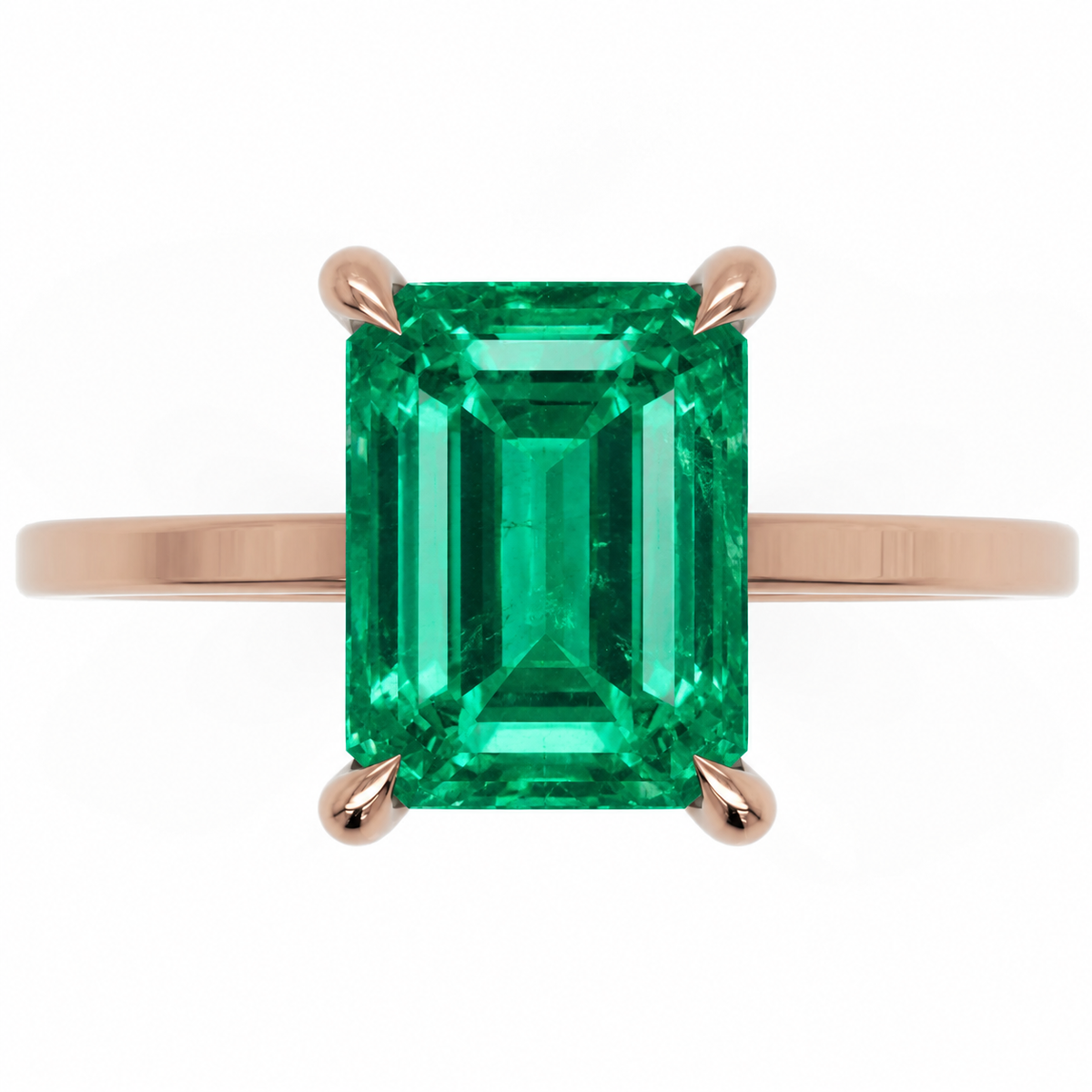 Inel de Logodnă Windsor din Aur 14k cu Smarald Creat în Laborator Emerald Cut 9x7 mm și Diamante Create în Laborator din 14k Aur Roz - Castelo.ro