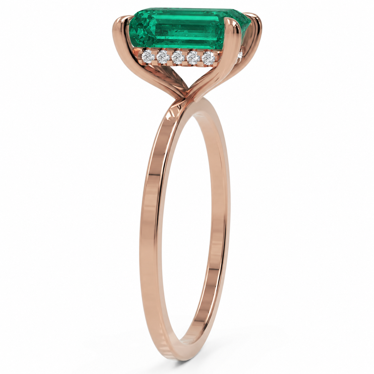 Inel de Logodnă Windsor din Aur 18k cu Smarald Creat în Laborator Emerald Cut 9x7 mm și Diamante Create în Laborator din 18k Aur Roz - Castelo.ro
