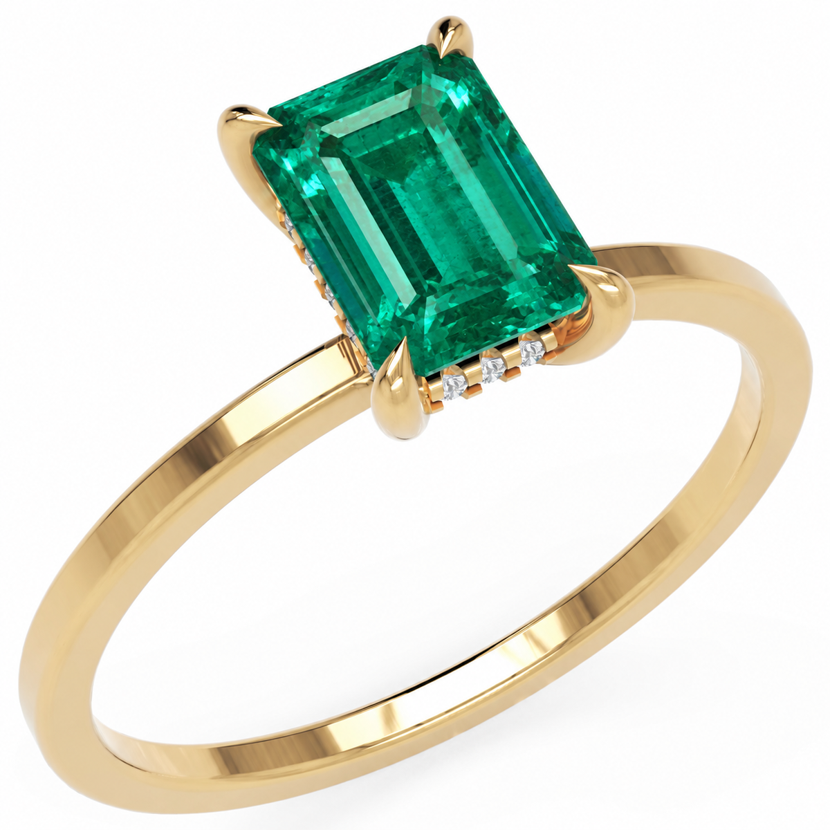 Inel de Logodnă Windsor din Aur 18k cu Smarald Creat în Laborator Emerald Cut 8x6 mm și Diamante Create în Laborator din 18k Aur Galben - Castelo.ro
