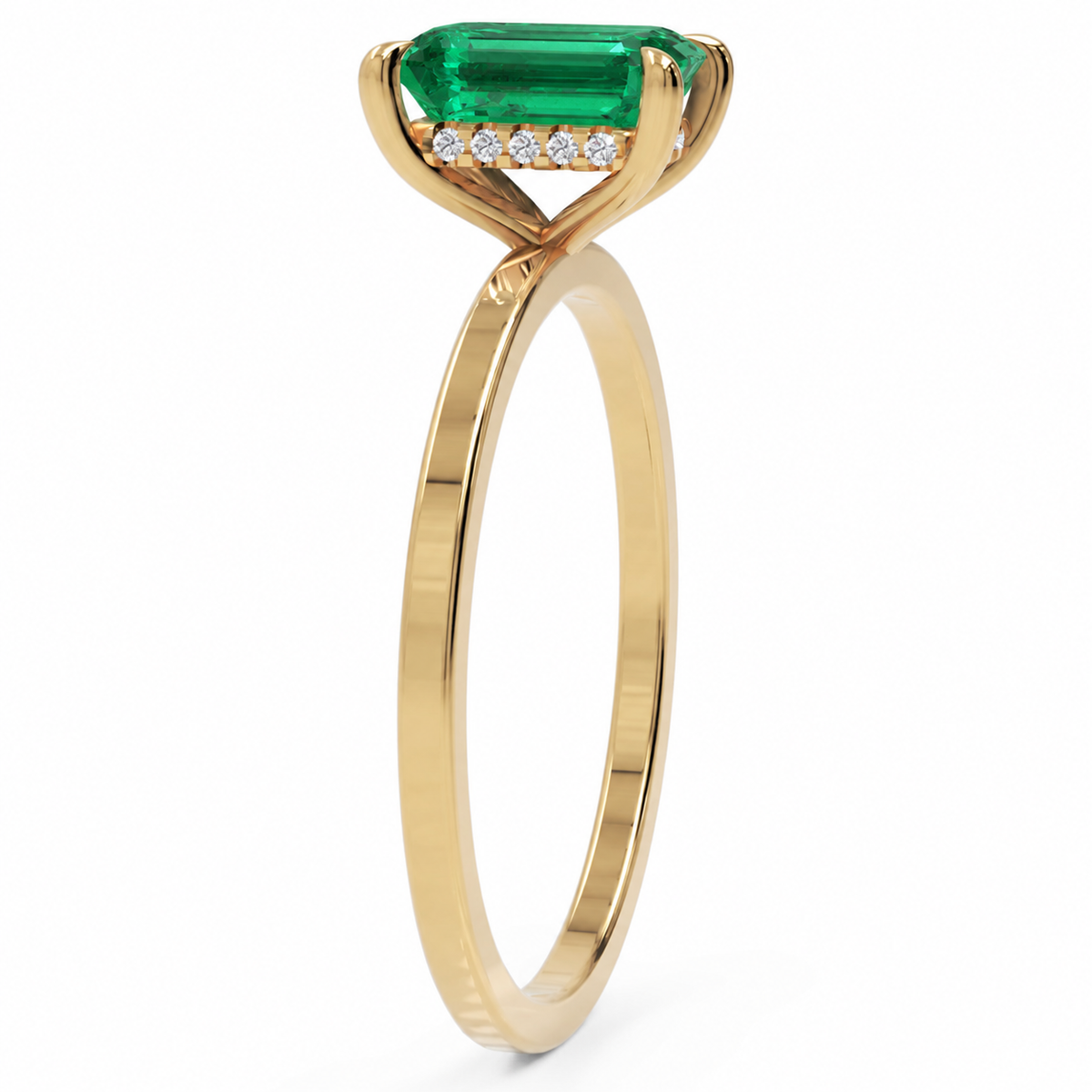 Inel de Logodnă Windsor din Aur 14k cu Smarald Creat în Laborator Emerald Cut 8x6 mm și Diamante Create în Laborator din 14k Aur Galben - Castelo.ro