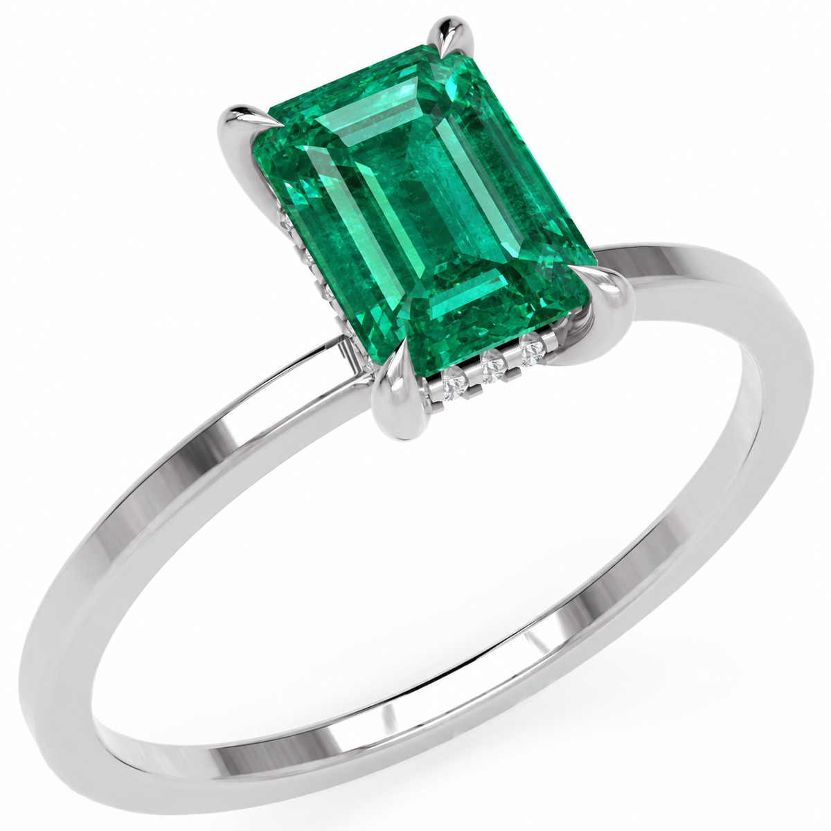 Inel de Logodnă Windsor din Aur 18k cu Smarald Creat în Laborator Emerald Cut 8x6 mm și Diamante Create în Laborator din Platina - Castelo.ro