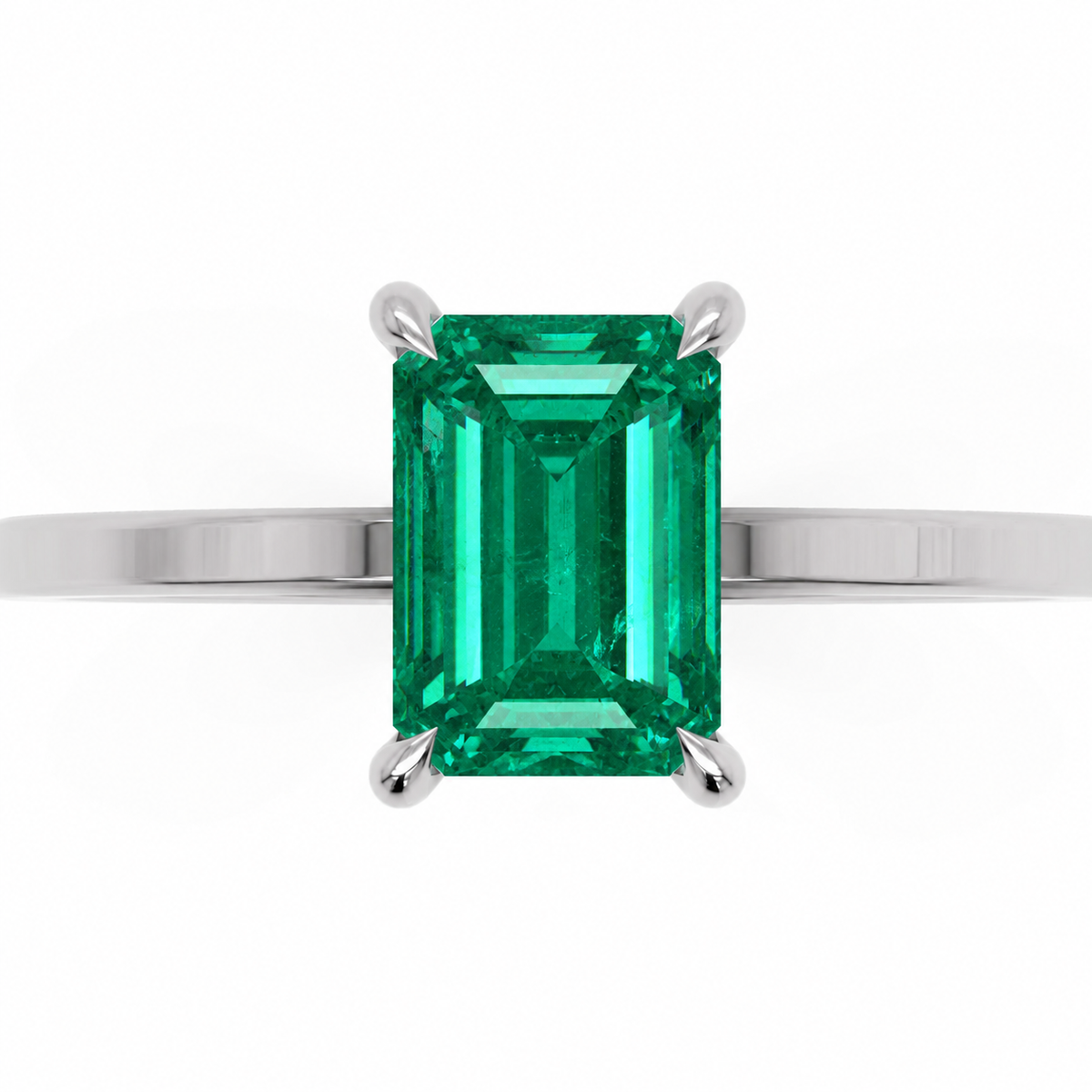 Inel de Logodnă Windsor din Aur 18k cu Smarald Creat în Laborator Emerald Cut 8x6 mm și Diamante Create în Laborator din Platina - Castelo.ro