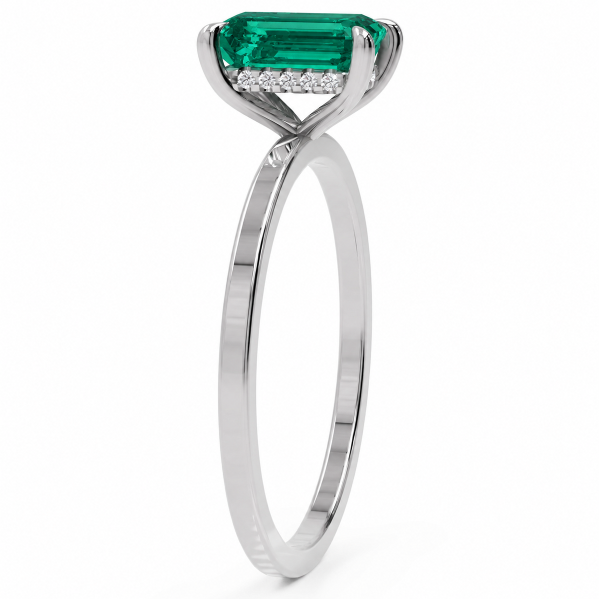 Inel de Logodnă Windsor din Aur 14k cu Smarald Creat în Laborator Emerald Cut 8x6 mm și Diamante Create în Laborator din 14k Aur Alb - Castelo.ro