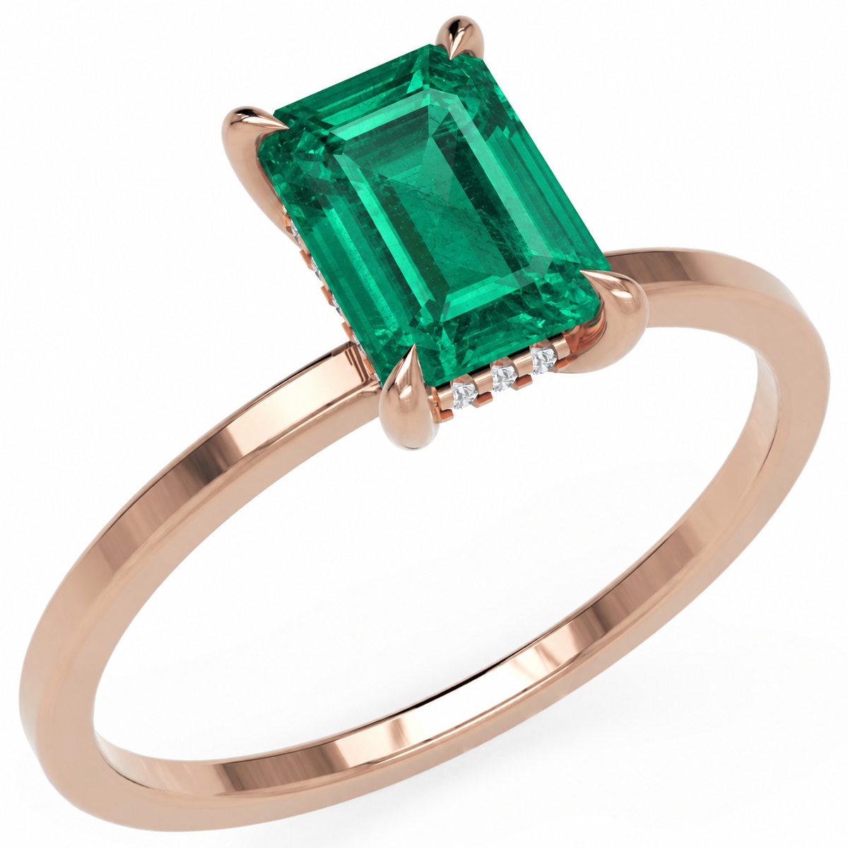 Inel de Logodnă Windsor din Aur 18k cu Smarald Creat în Laborator Emerald Cut 8x6 mm și Diamante Create în Laborator din 18k Aur Roz - Castelo.ro