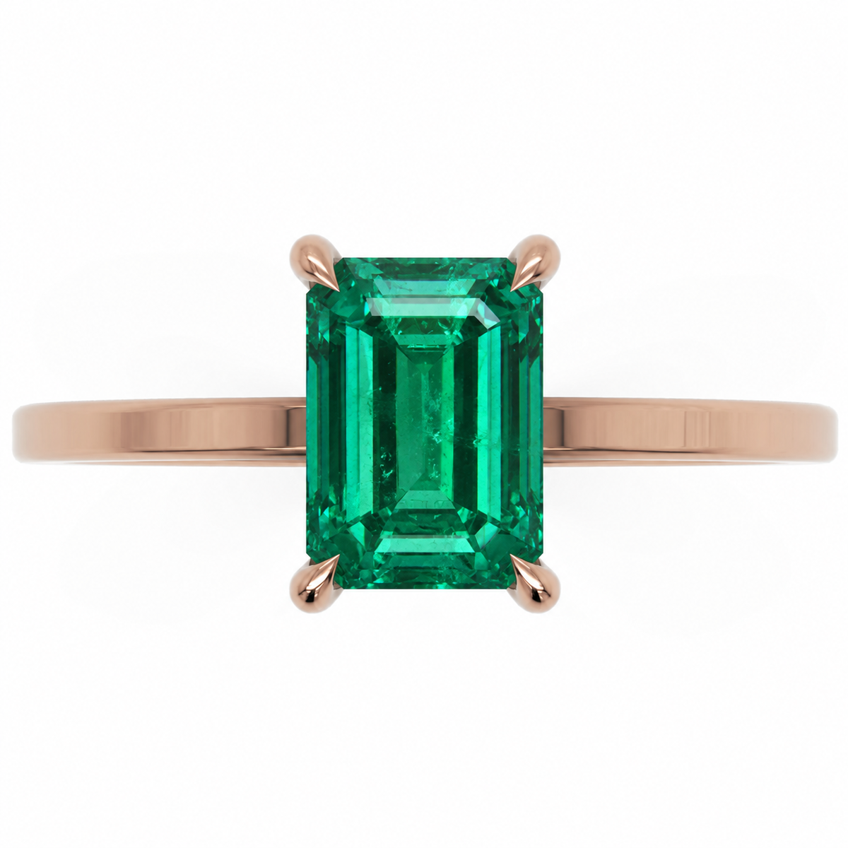 Inel de Logodnă Windsor din Aur 18k cu Smarald Creat în Laborator Emerald Cut 8x6 mm și Diamante Create în Laborator din 18k Aur Roz - Castelo.ro
