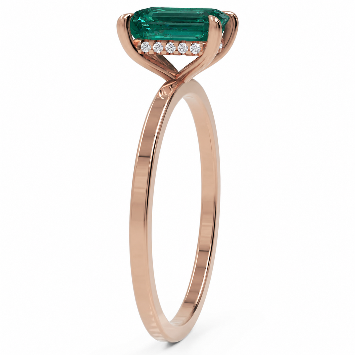 Inel de Logodnă Windsor din Aur 18k cu Smarald Creat în Laborator Emerald Cut 8x6 mm și Diamante Create în Laborator din 18k Aur Roz - Castelo.ro