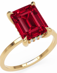 Inel de Logodnă Windsor din Aur 14k cu Rubin Creat în Laborator Emerald Cut 10x8 mm și Diamante Create în Laborator din 14k Aur Galben - Castelo.ro