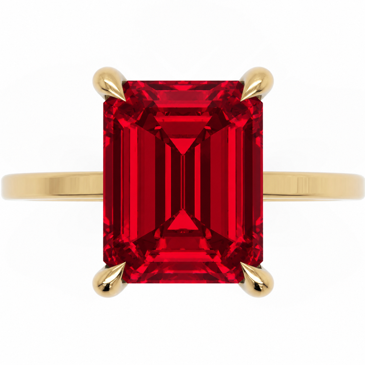 Inel de Logodnă Windsor din Aur 18k cu Rubin Creat în Laborator Emerald Cut 10x8 mm și Diamante Create în Laborator din 18k Aur Galben - Castelo.ro