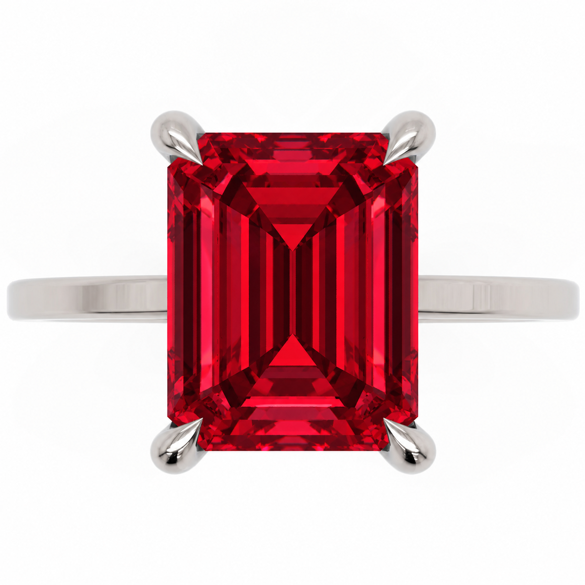 Inel de Logodnă Windsor din Aur 14k cu Rubin Creat în Laborator Emerald Cut 10x8 mm și Diamante Create în Laborator din 14k Aur Alb - Castelo.ro