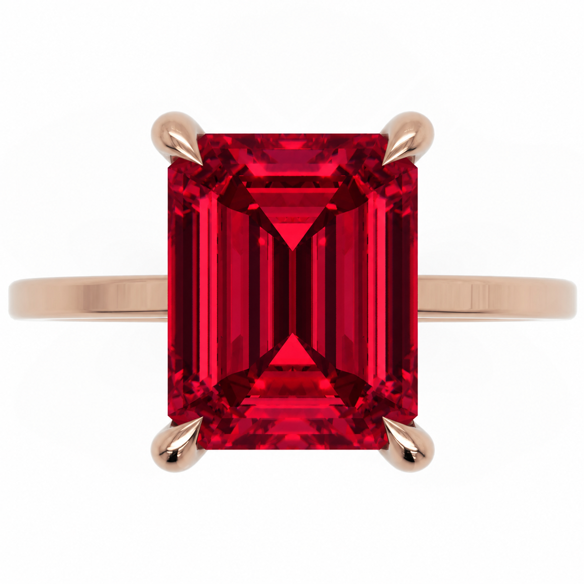 Inel de Logodnă Windsor din Aur 18k cu Rubin Creat în Laborator Emerald Cut 10x8 mm și Diamante Create în Laborator din 18k Aur Roz - Castelo.ro
