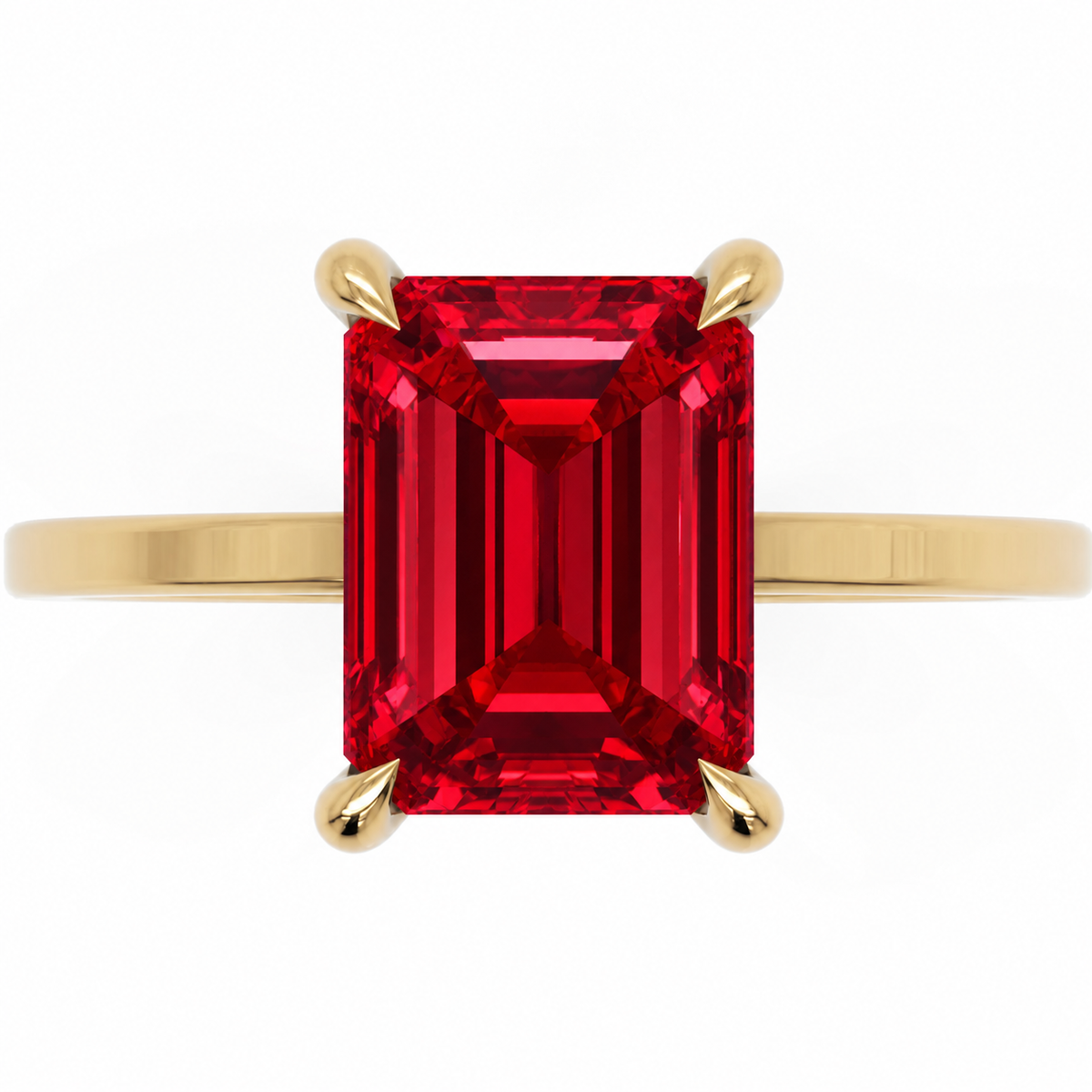Inel de Logodnă Windsor din Aur 14k cu Rubin Creat în Laborator Emerald Cut 9x7 mm și Diamante Create în Laborator din 14k Aur Galben - Castelo.ro