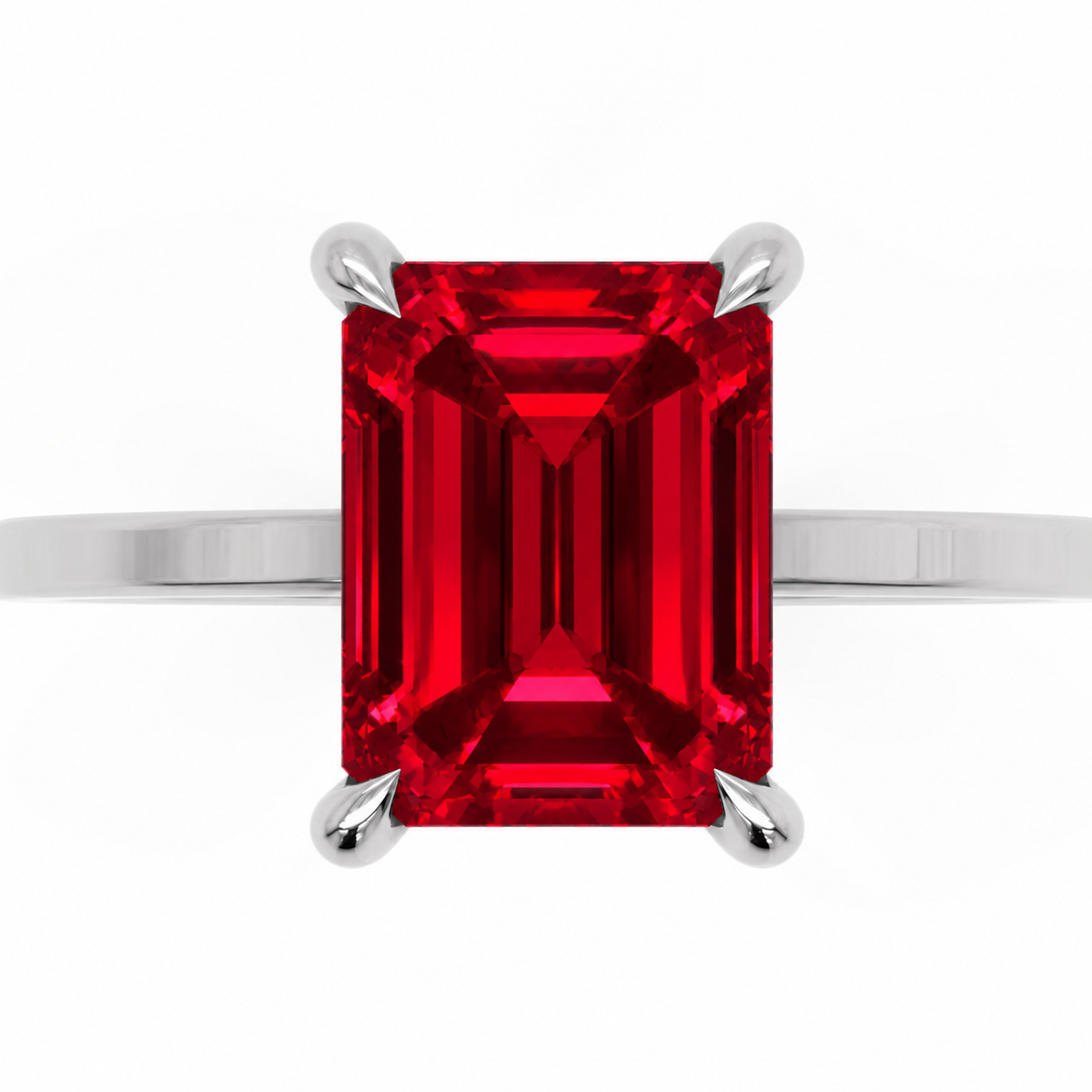 Inel de Logodnă Windsor din Aur 18k cu Rubin Creat în Laborator Emerald Cut 9x7 mm și Diamante Create în Laborator din Platina - Castelo.ro