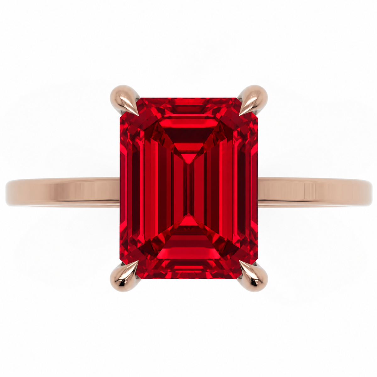 Inel de Logodnă Windsor din Aur 14k cu Rubin Creat în Laborator Emerald Cut 9x7 mm și Diamante Create în Laborator din 14k Aur Roz - Castelo.ro