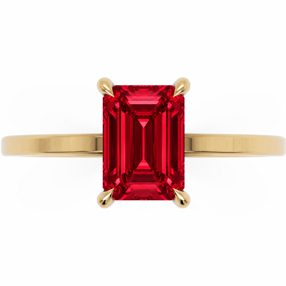 Inel de Logodnă Windsor din Aur 14k cu Rubin Creat în Laborator Emerald Cut 8x6 mm și Diamante Create în Laborator din 14k Aur Galben - Castelo.ro