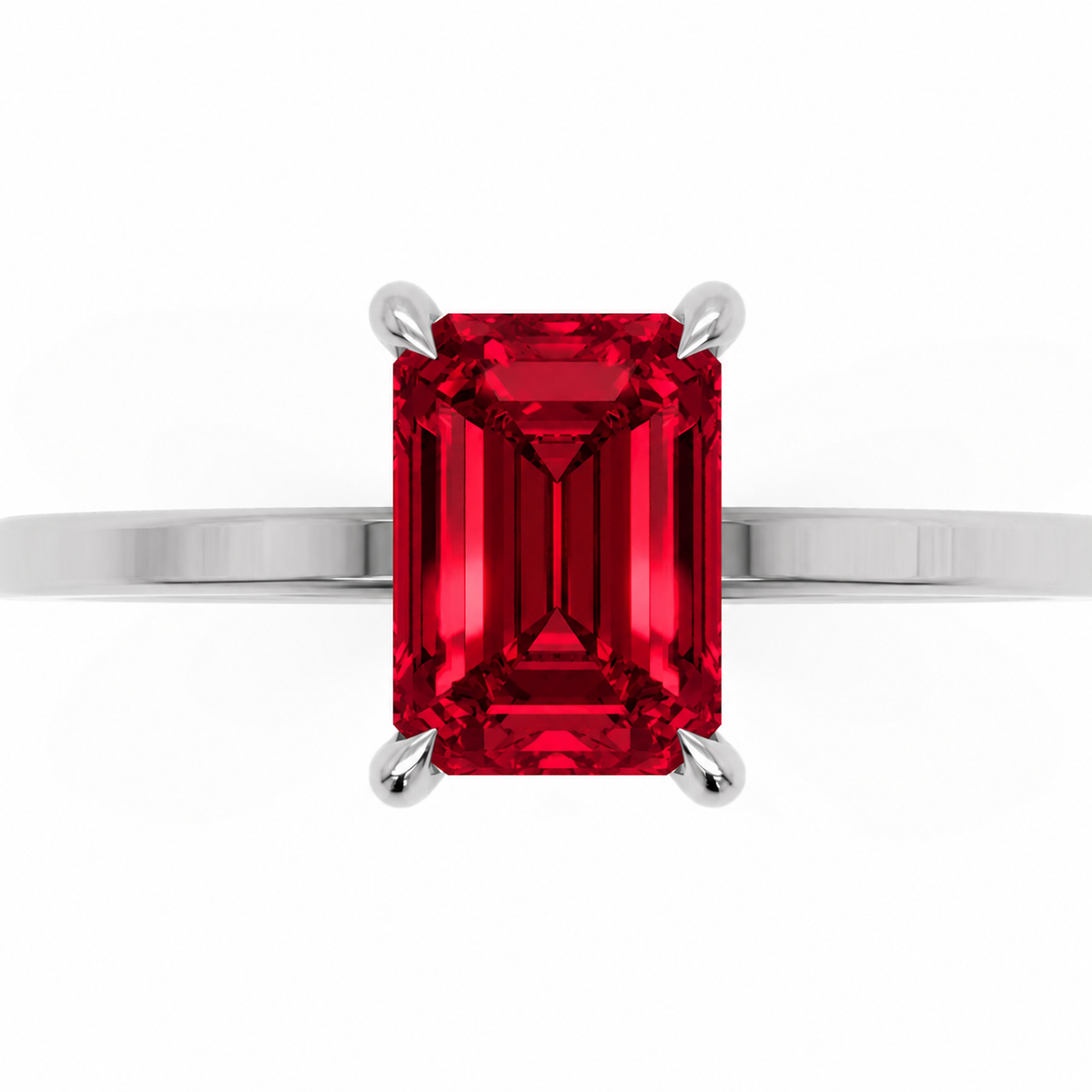 Inel de Logodnă Windsor din Aur 18k cu Rubin Creat în Laborator Emerald Cut 8x6 mm și Diamante Create în Laborator din Platina - Castelo.ro