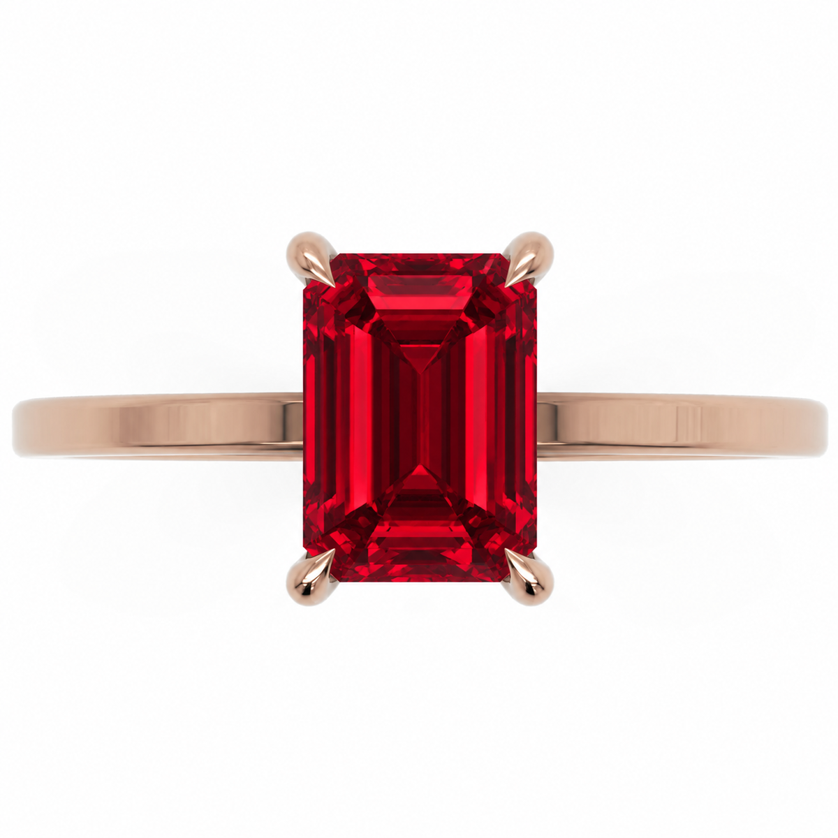 Inel de Logodnă Windsor din Aur 18k cu Rubin Creat în Laborator Emerald Cut 8x6 mm și Diamante Create în Laborator din 18k Aur Roz - Castelo.ro