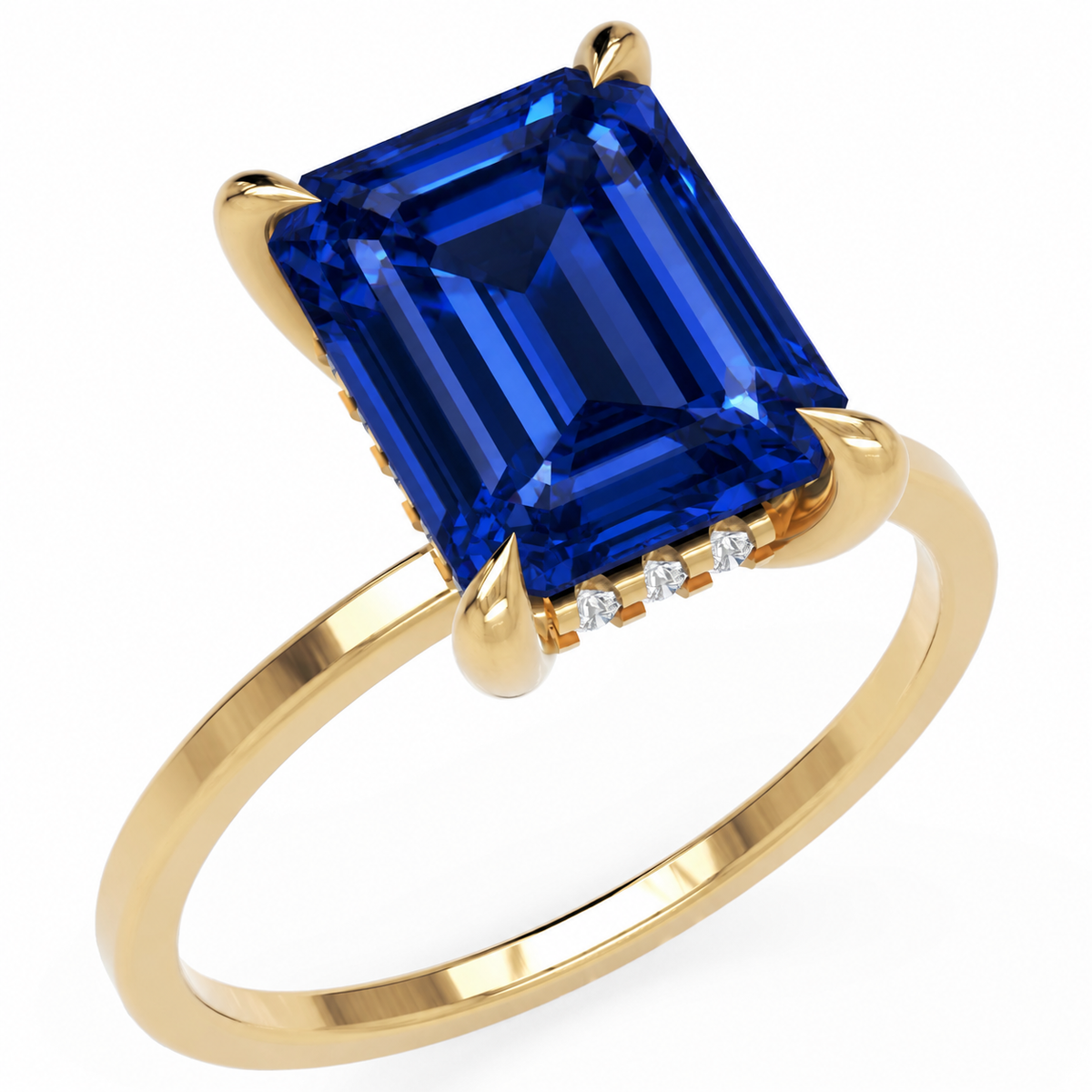 Inel de Logodnă Windsor din Aur 14k cu Safir Creat în Laborator Emerald Cut 10x8 mm și Diamante Create în Laborator din 14k Aur Galben - Castelo.ro