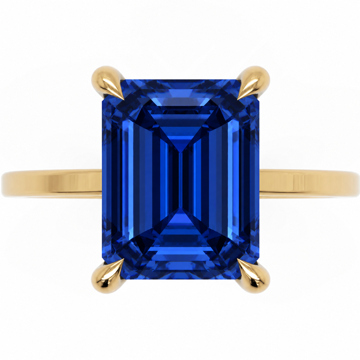 Inel de Logodnă Windsor din Aur 14k cu Safir Creat în Laborator Emerald Cut 10x8 mm și Diamante Create în Laborator din 14k Aur Galben - Castelo.ro