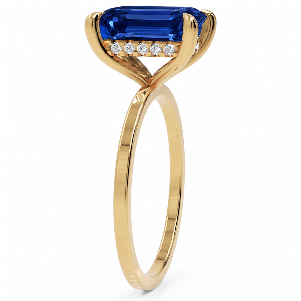 Inel de Logodnă Windsor din Aur 14k cu Safir Creat în Laborator Emerald Cut 10x8 mm și Diamante Create în Laborator din 14k Aur Galben - Castelo.ro