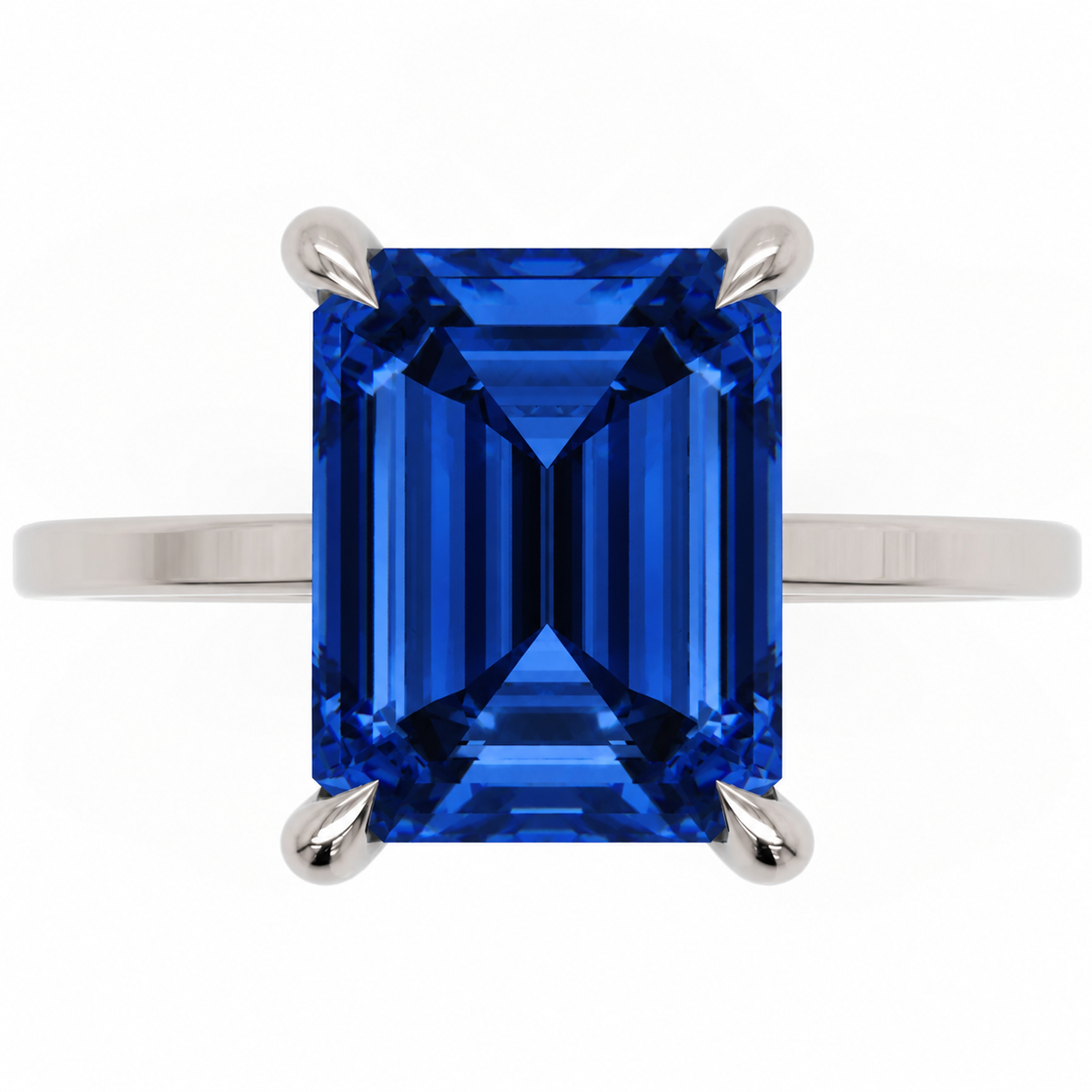 Inel de Logodnă Windsor din Aur 14k cu Safir Creat în Laborator Emerald Cut 10x8 mm și Diamante Create în Laborator din 14k Aur Alb - Castelo.ro