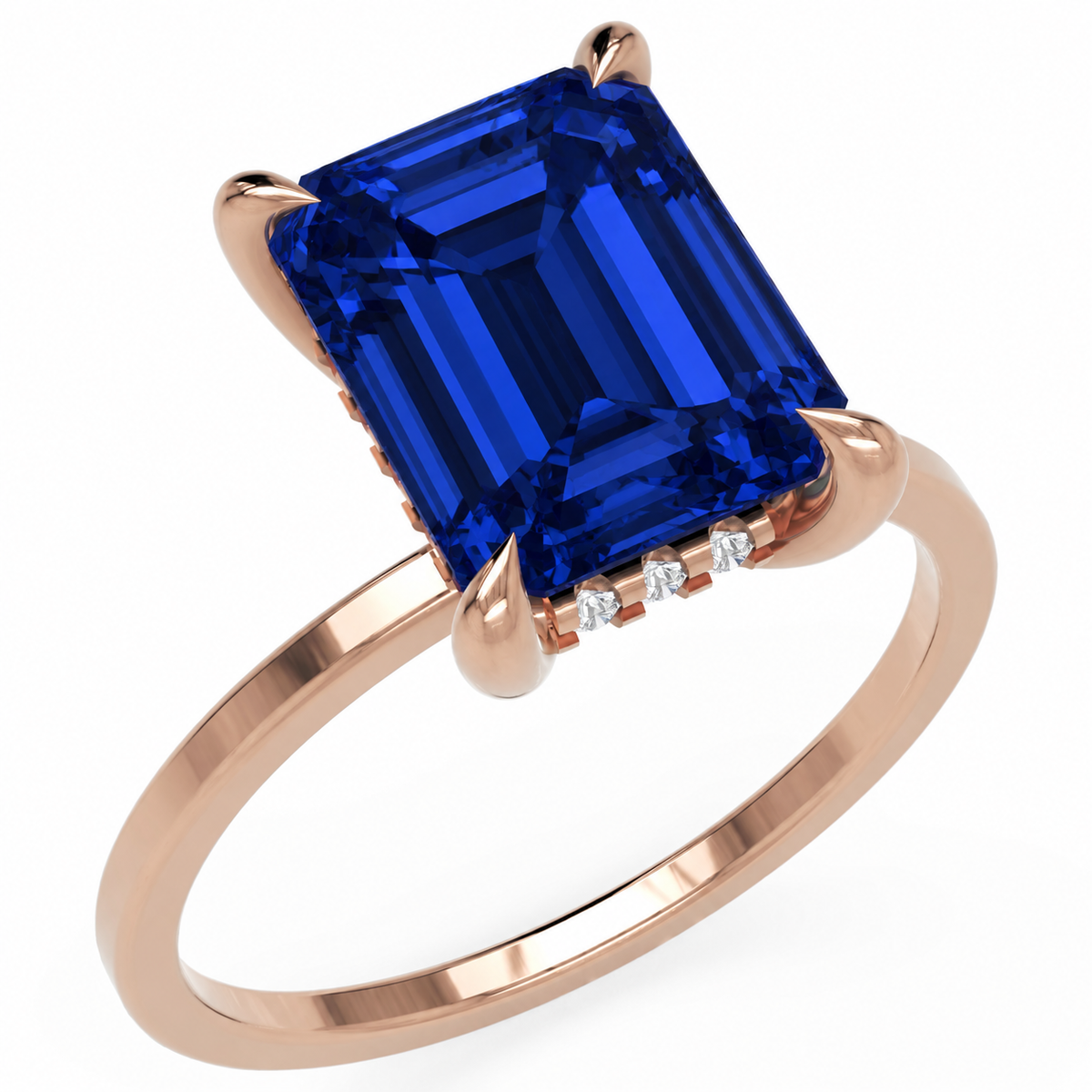 Inel de Logodnă Windsor din Aur 18k cu Safir Creat în Laborator Emerald Cut 10x8 mm și Diamante Create în Laborator din 18k Aur Roz - Castelo.ro