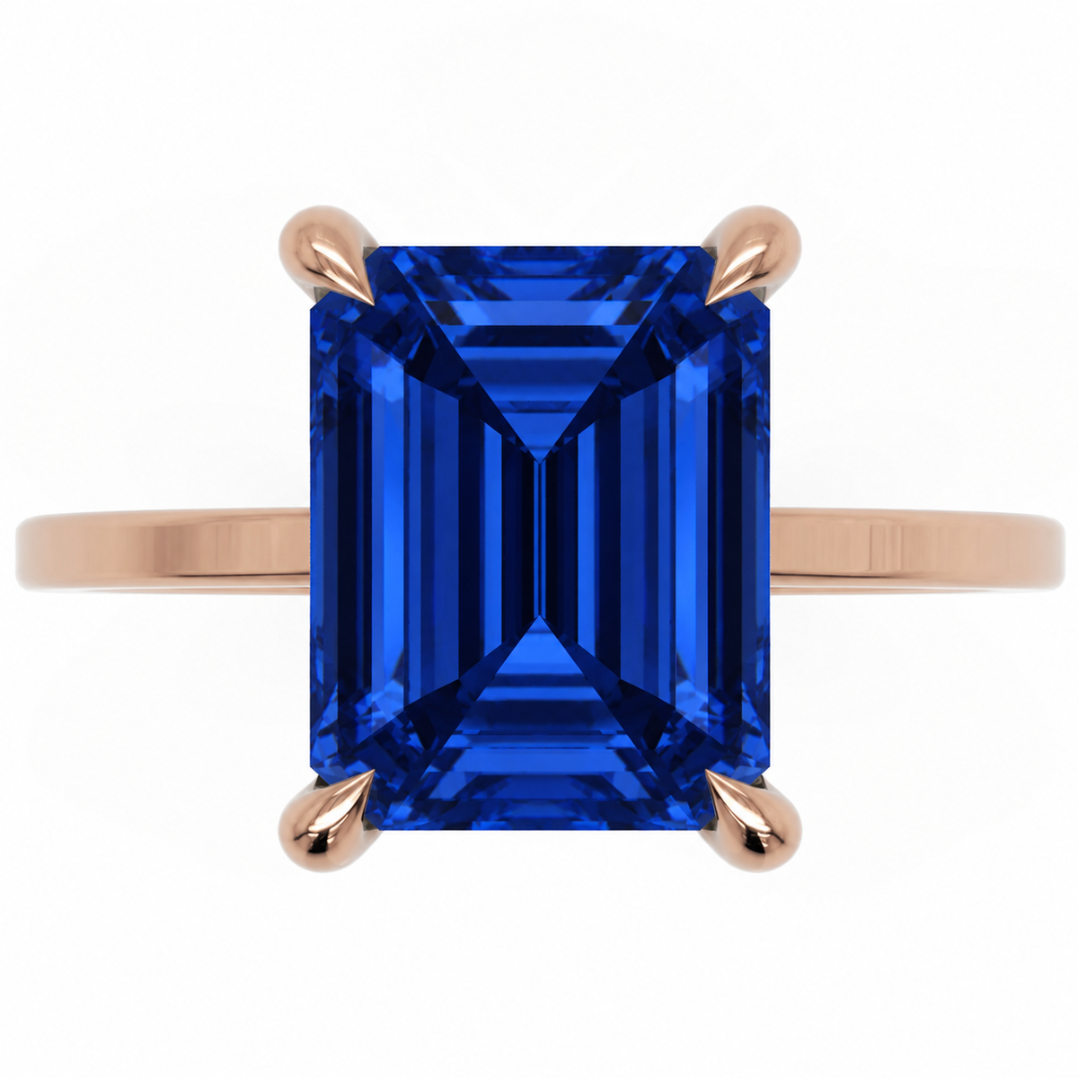 Inel de Logodnă Windsor din Aur 14k cu Safir Creat în Laborator Emerald Cut 10x8 mm și Diamante Create în Laborator din 14k Aur Roz - Castelo.ro