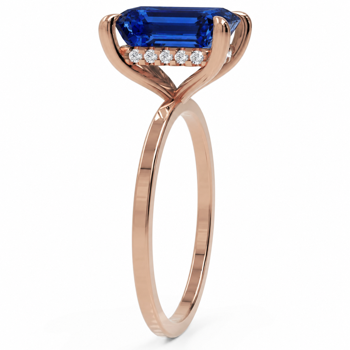 Inel de Logodnă Windsor din Aur 14k cu Safir Creat în Laborator Emerald Cut 10x8 mm și Diamante Create în Laborator din 14k Aur Roz - Castelo.ro