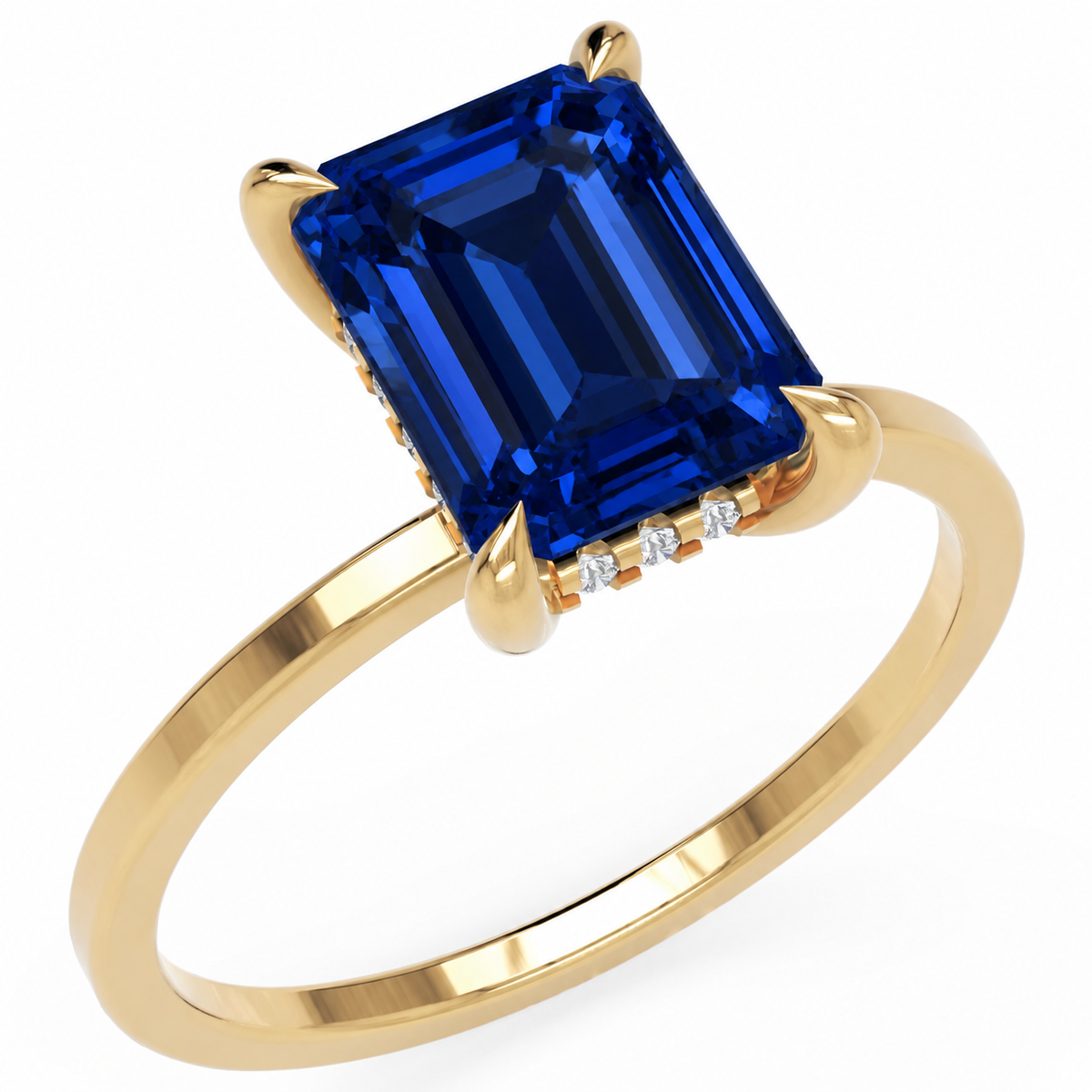 Inel de Logodnă Windsor din Aur 14k cu Safir Creat în Laborator Emerald Cut 9x7 mm și Diamante Create în Laborator din 14k Aur Galben - Castelo.ro