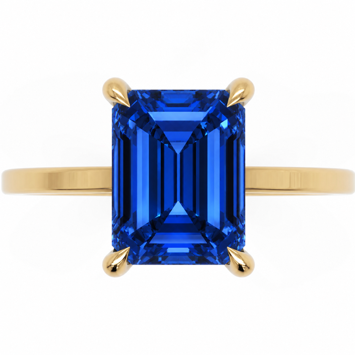 Inel de Logodnă Windsor din Aur 14k cu Safir Creat în Laborator Emerald Cut 9x7 mm și Diamante Create în Laborator din 14k Aur Galben - Castelo.ro