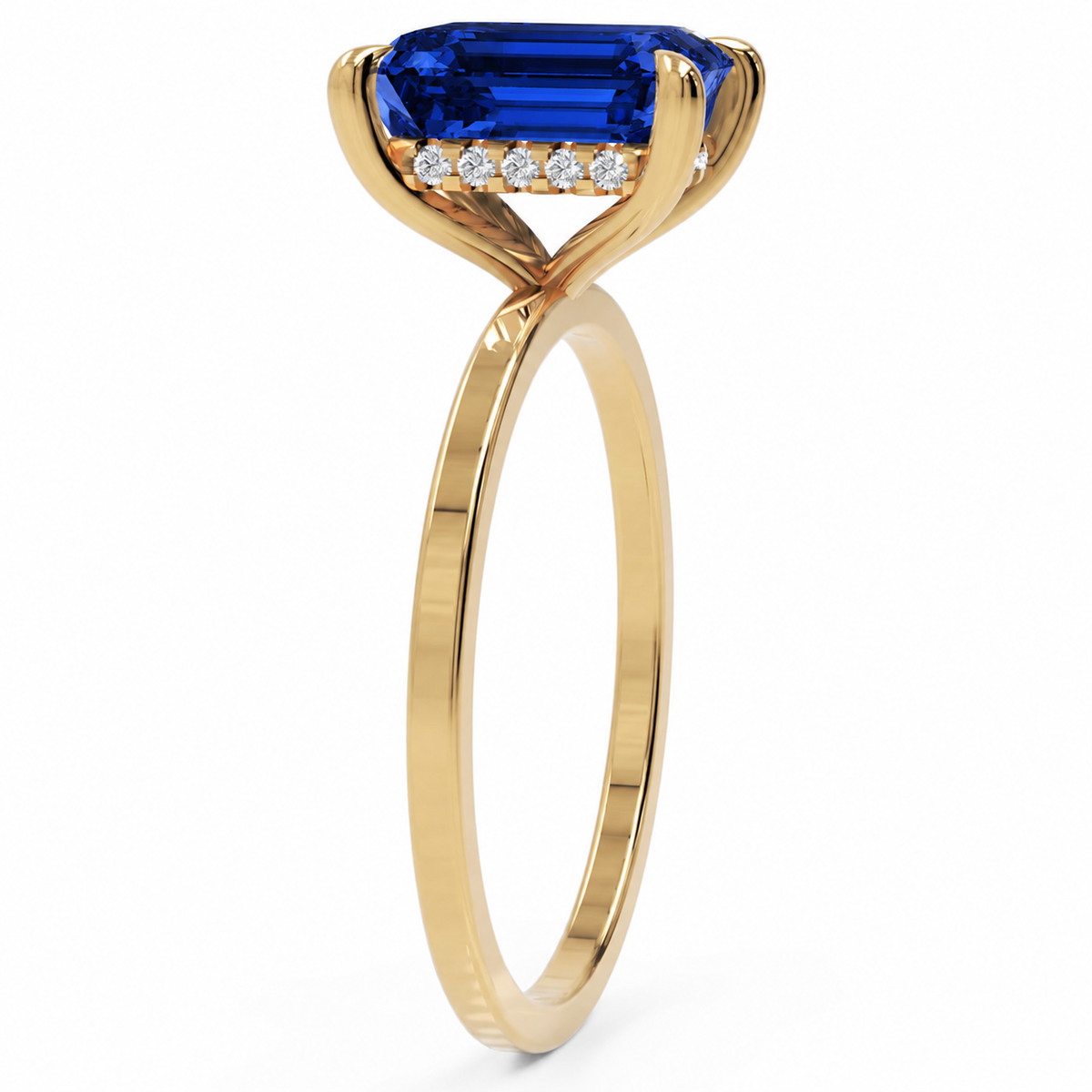 Inel de Logodnă Windsor din Aur 14k cu Safir Creat în Laborator Emerald Cut 9x7 mm și Diamante Create în Laborator din 14k Aur Galben - Castelo.ro