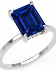 Inel de Logodnă Windsor din Aur 18k cu Safir Creat în Laborator Emerald Cut 9x7 mm și Diamante Create în Laborator din Platina - Castelo.ro