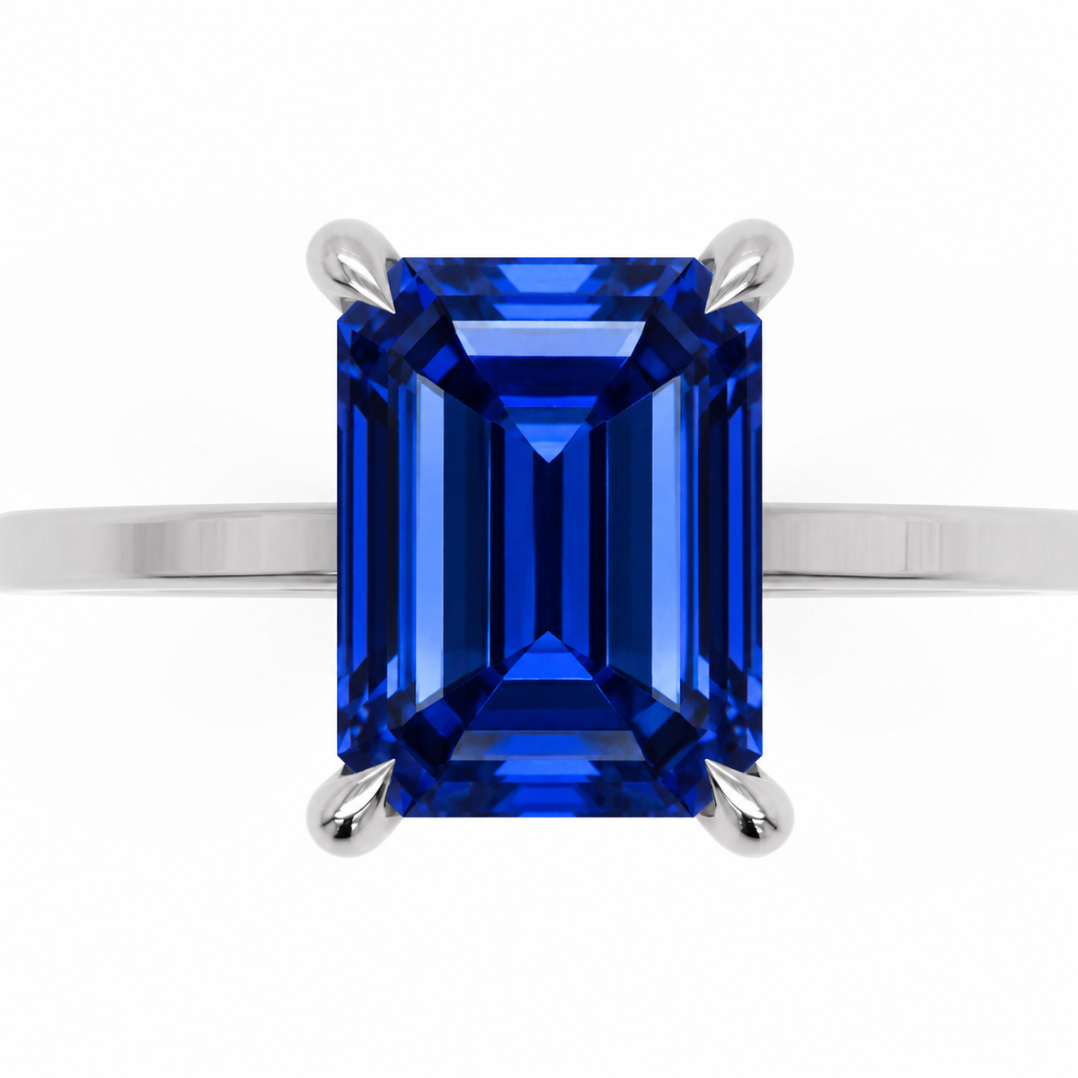 Inel de Logodnă Windsor din Aur 18k cu Safir Creat în Laborator Emerald Cut 9x7 mm și Diamante Create în Laborator din Platina - Castelo.ro