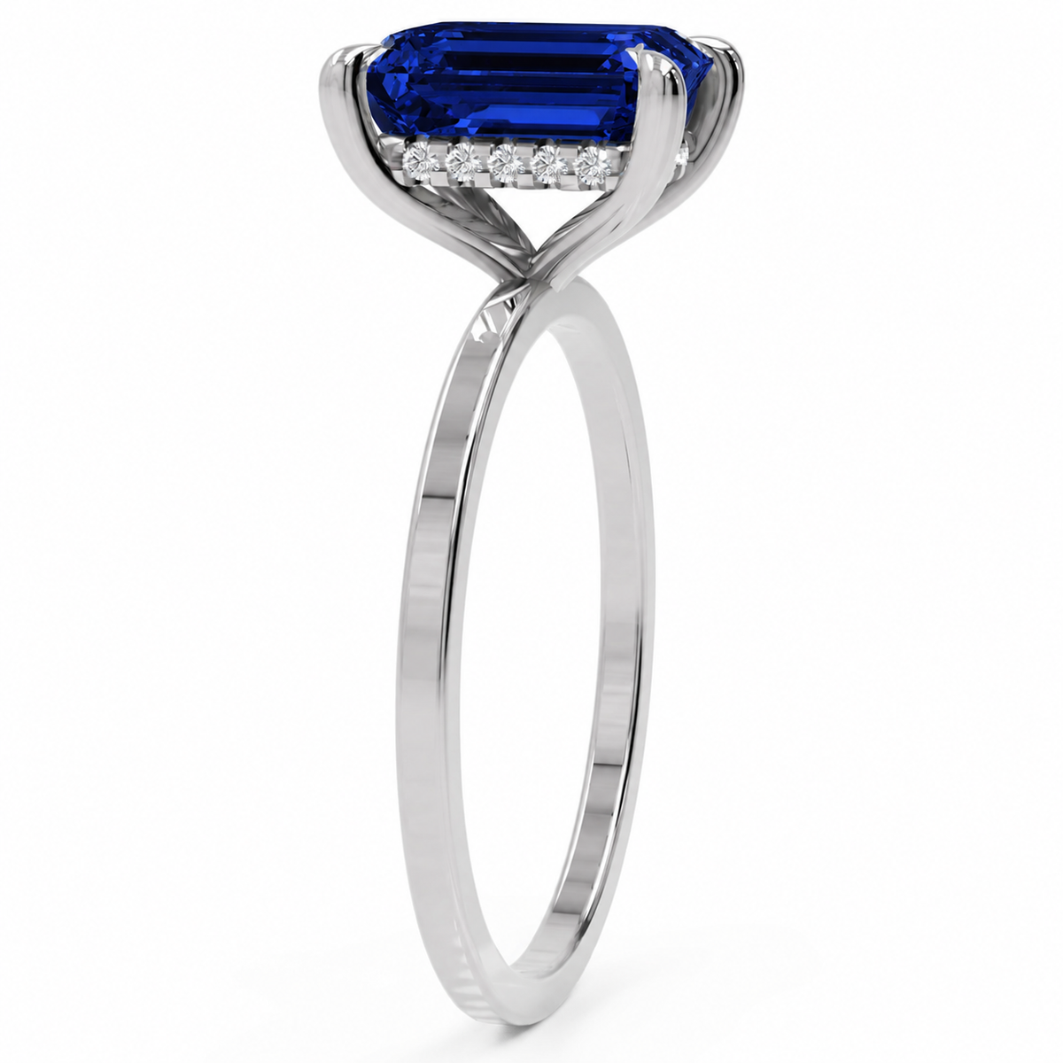 Inel de Logodnă Windsor din Aur 14k cu Safir Creat în Laborator Emerald Cut 9x7 mm și Diamante Create în Laborator din 14k Aur Alb - Castelo.ro