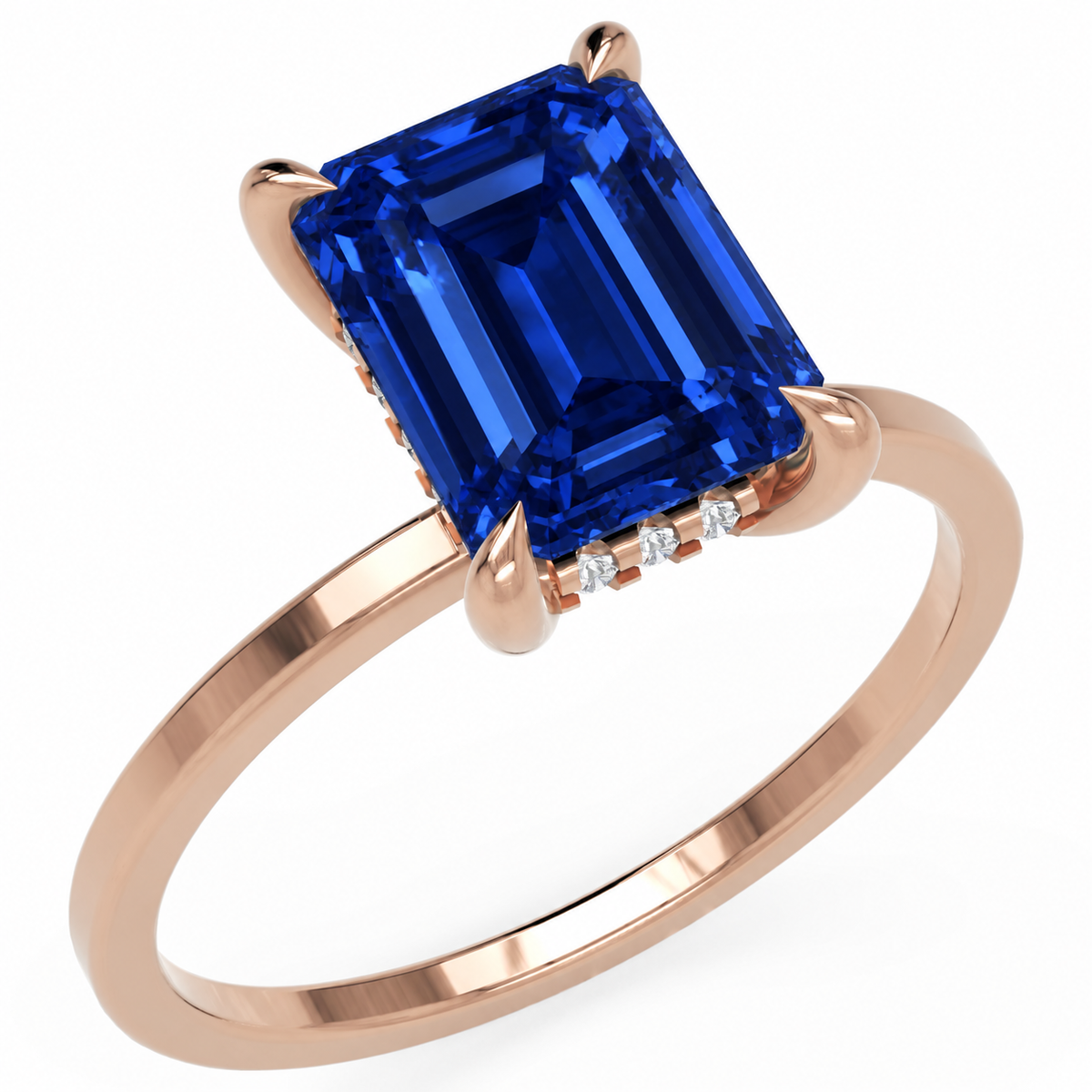 Inel de Logodnă Windsor din Aur 18k cu Safir Creat în Laborator Emerald Cut 9x7 mm și Diamante Create în Laborator din 18k Aur Roz - Castelo.ro