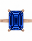Inel de Logodnă Windsor din Aur 14k cu Safir Creat în Laborator Emerald Cut 9x7 mm și Diamante Create în Laborator din 14k Aur Roz - Castelo.ro