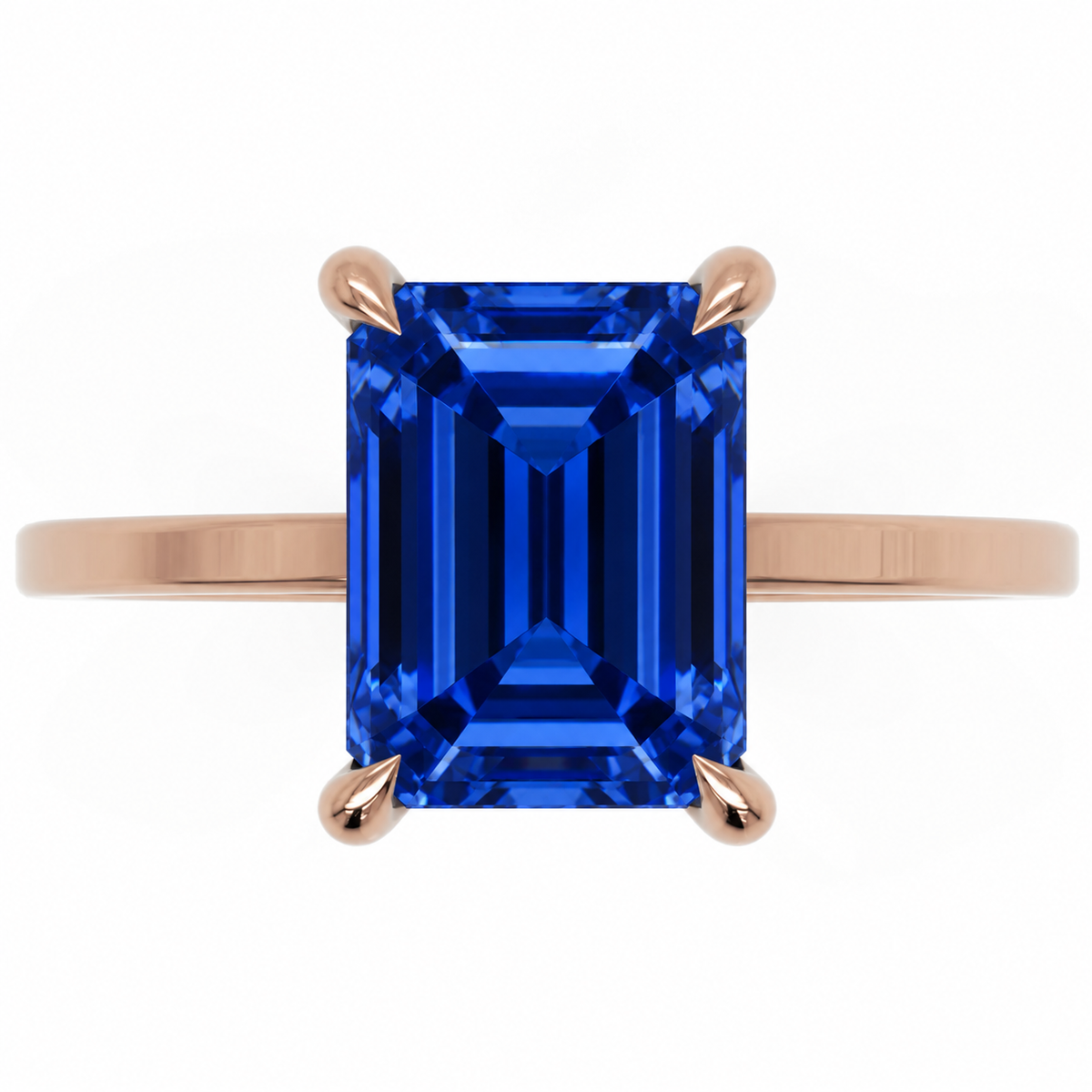 Inel de Logodnă Windsor din Aur 18k cu Safir Creat în Laborator Emerald Cut 9x7 mm și Diamante Create în Laborator din 18k Aur Roz - Castelo.ro