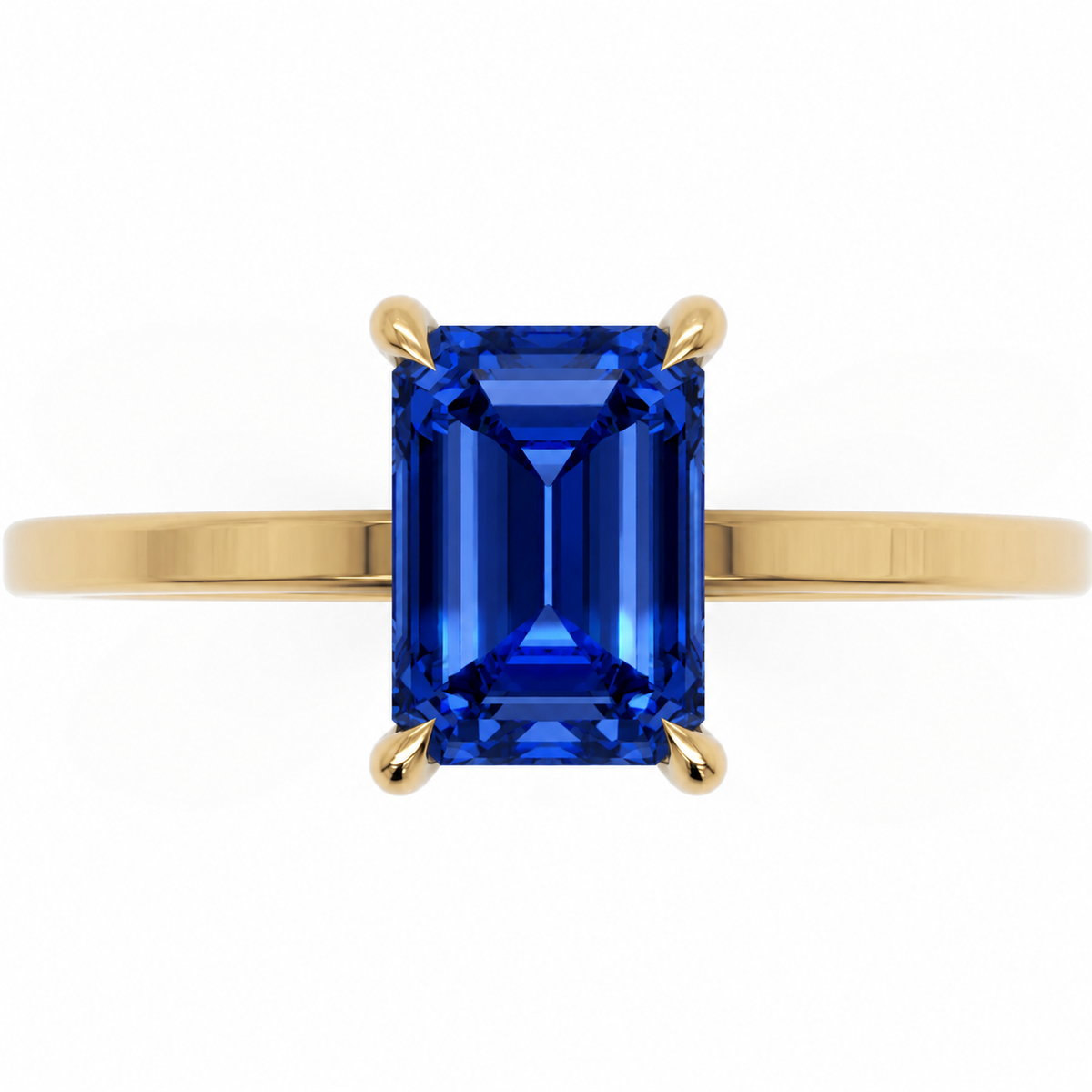 Inel de Logodnă Windsor din Aur 18k cu Safir Creat în Laborator Emerald Cut 8x6 mm și Diamante Create în Laborator din 18k Aur Galben - Castelo.ro